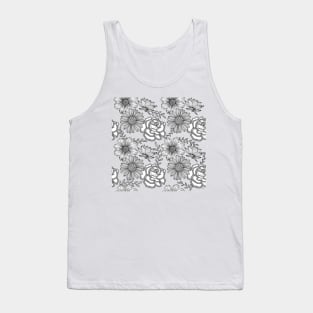 Flowers Line Art - Gray Blue Tank Top